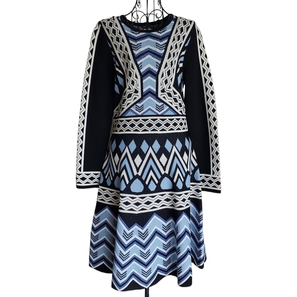 ELIZA J Sweater Dress Fit Flare Long Sleeve Geometric Knee Length, Size PM - Picture 4 of 8